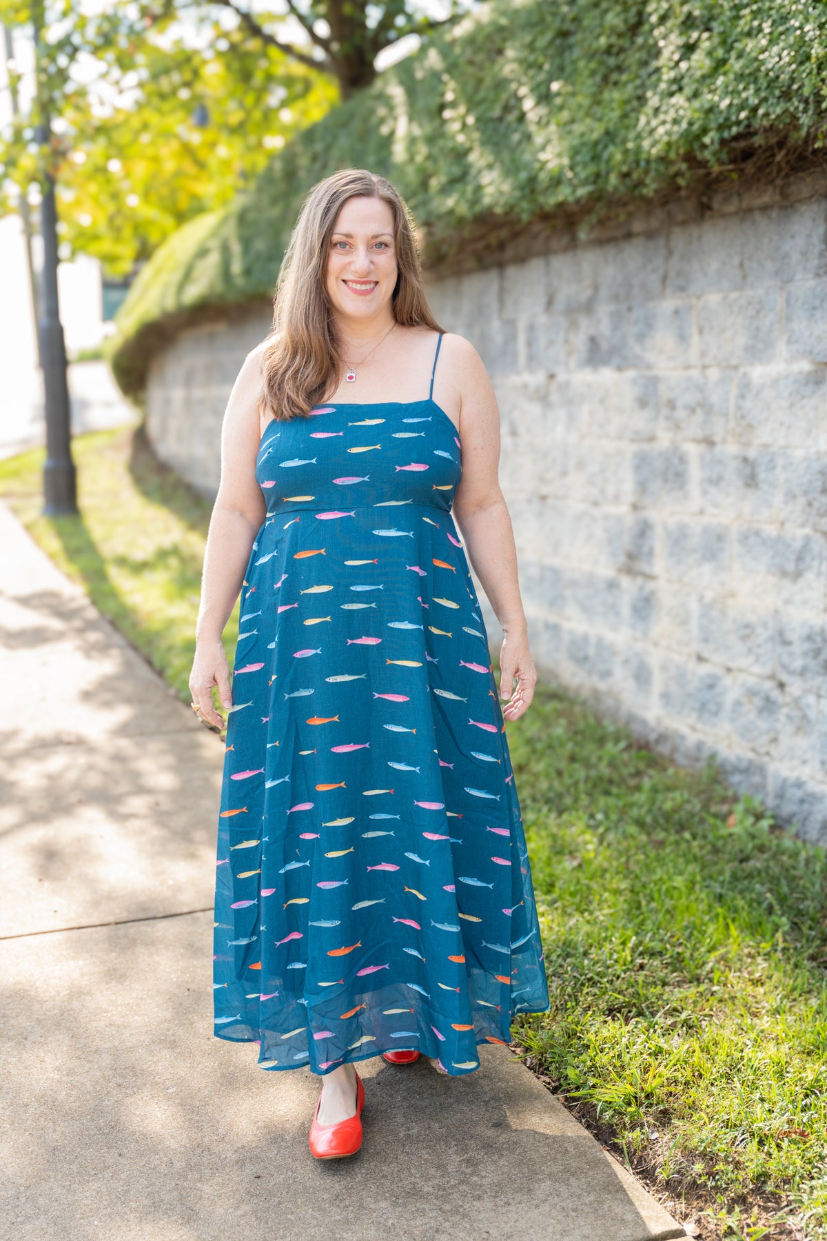 Teal Fishies Midi Dress