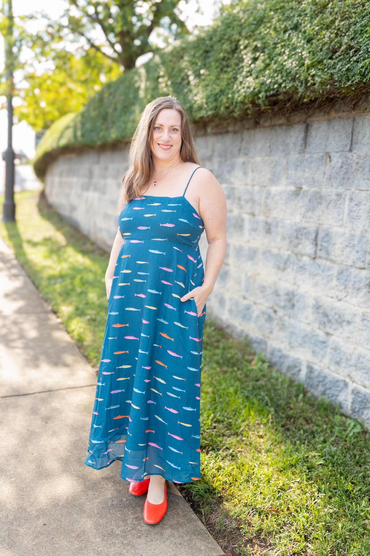 Teal Fishies Midi Dress