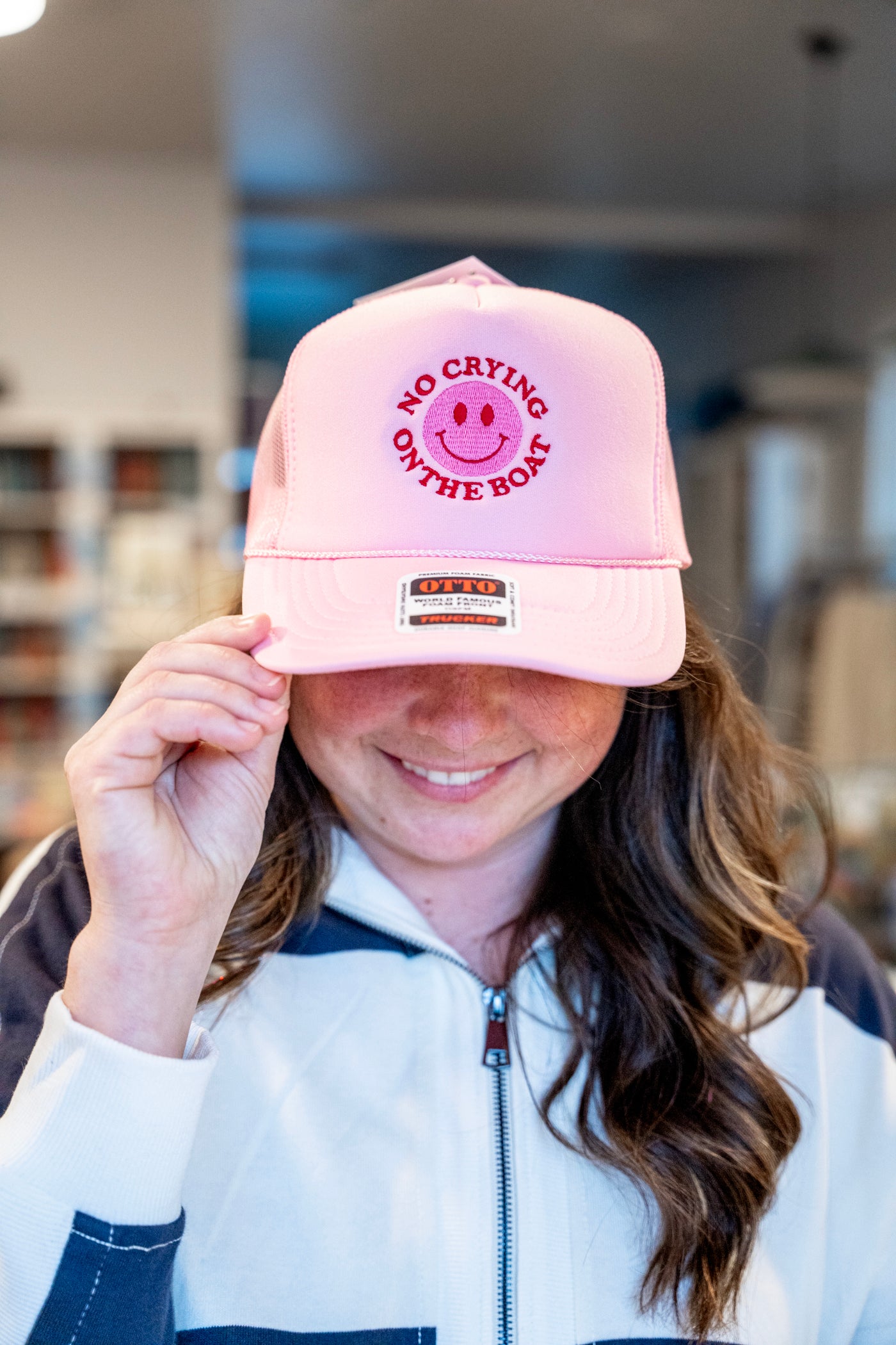 No Crying on the Boat Embroidered Trucker Hat