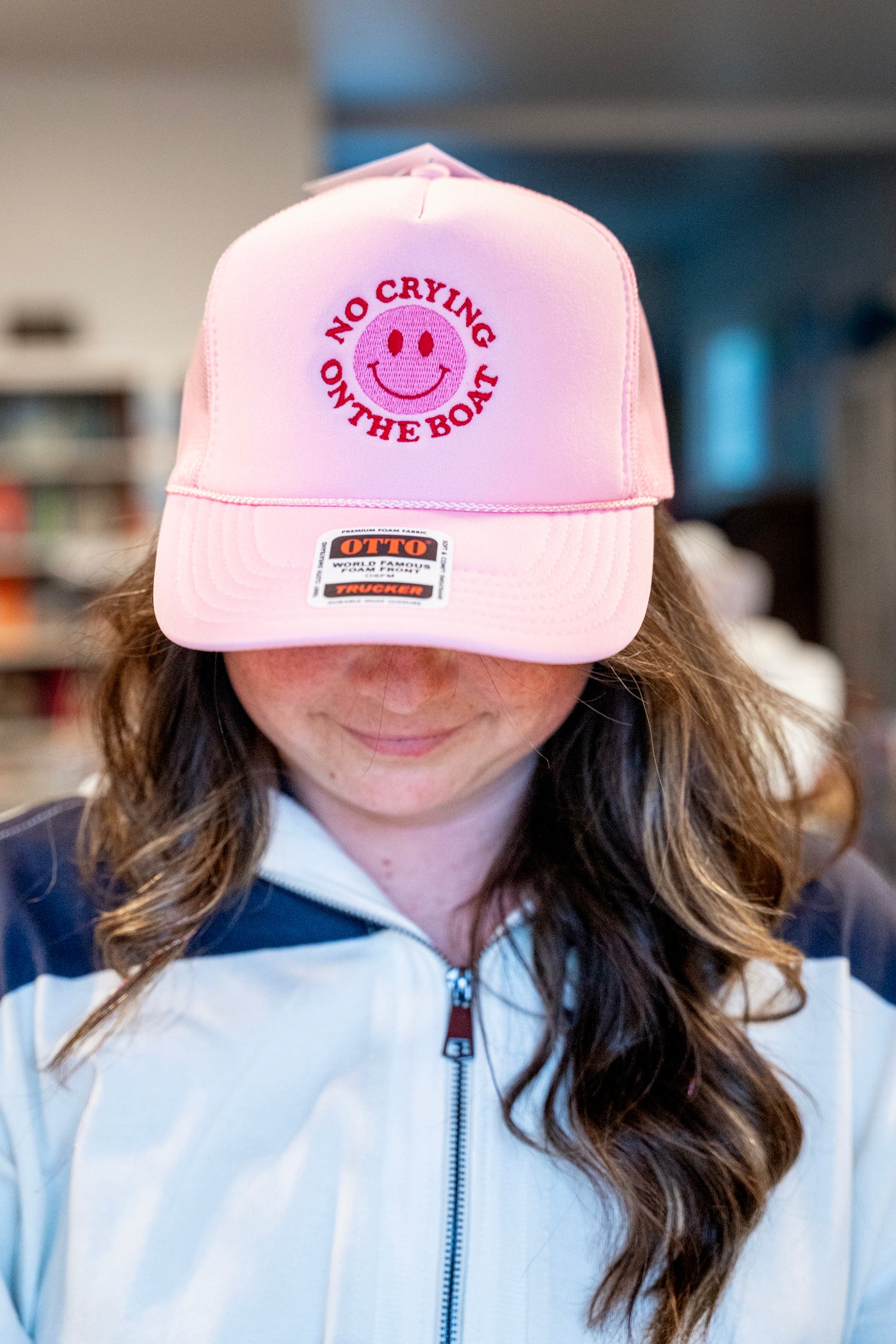 No Crying on the Boat Embroidered Trucker Hat