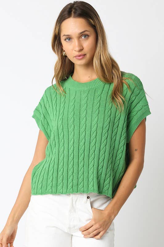 Alina Green Cable Knit Top