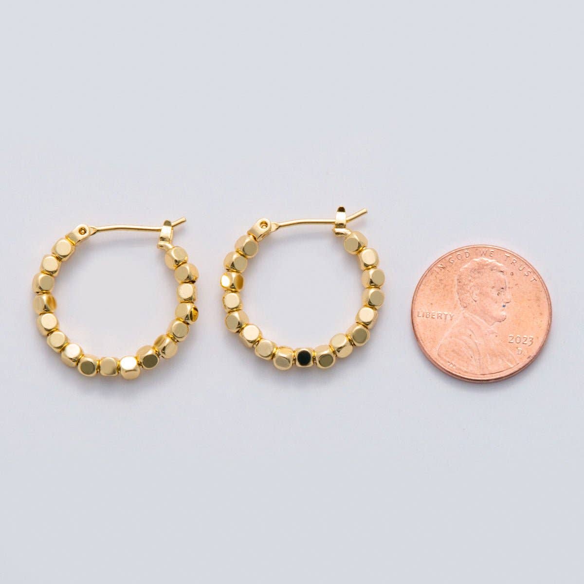 Cube Bead Latch Hoop Earrings