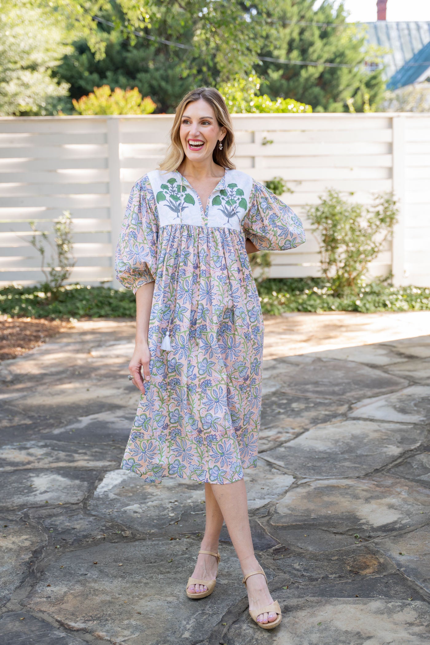 Bib Floral Block Print Dress