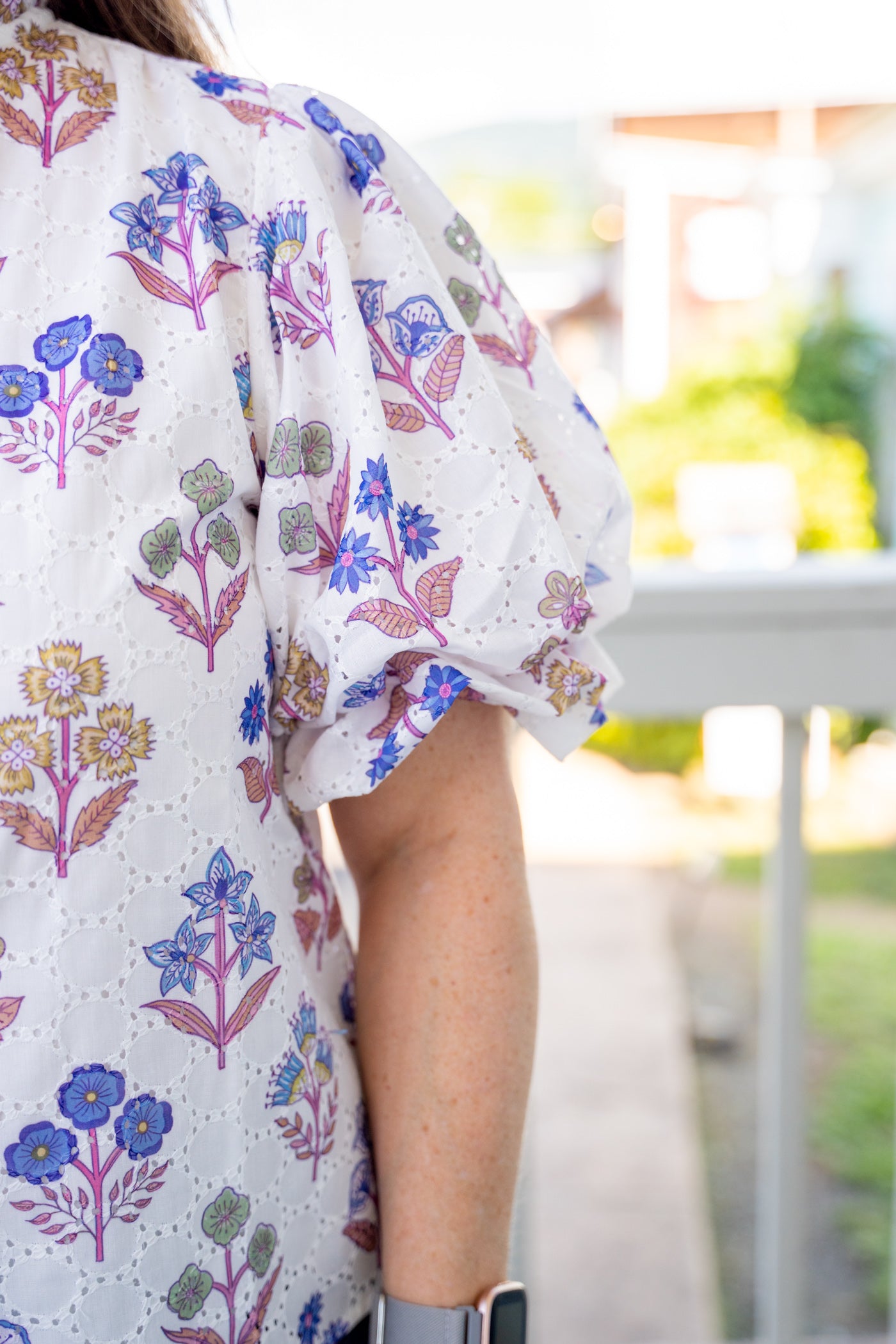 Floral Print Eyelet Top