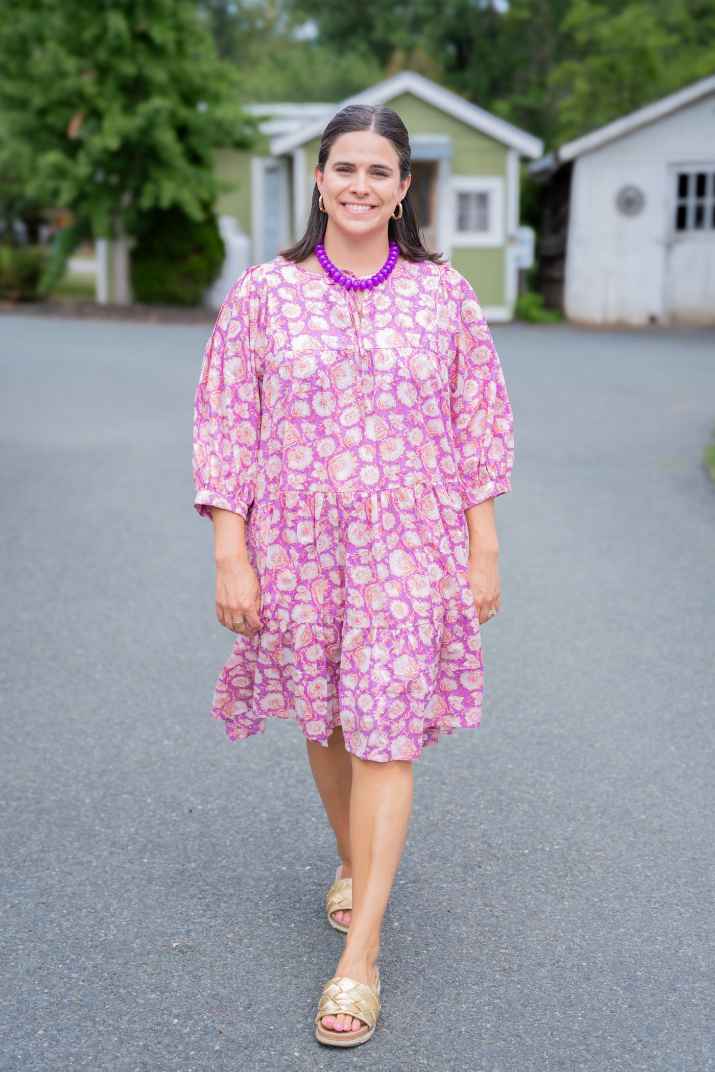Lavender Days Floral Block Print Dress