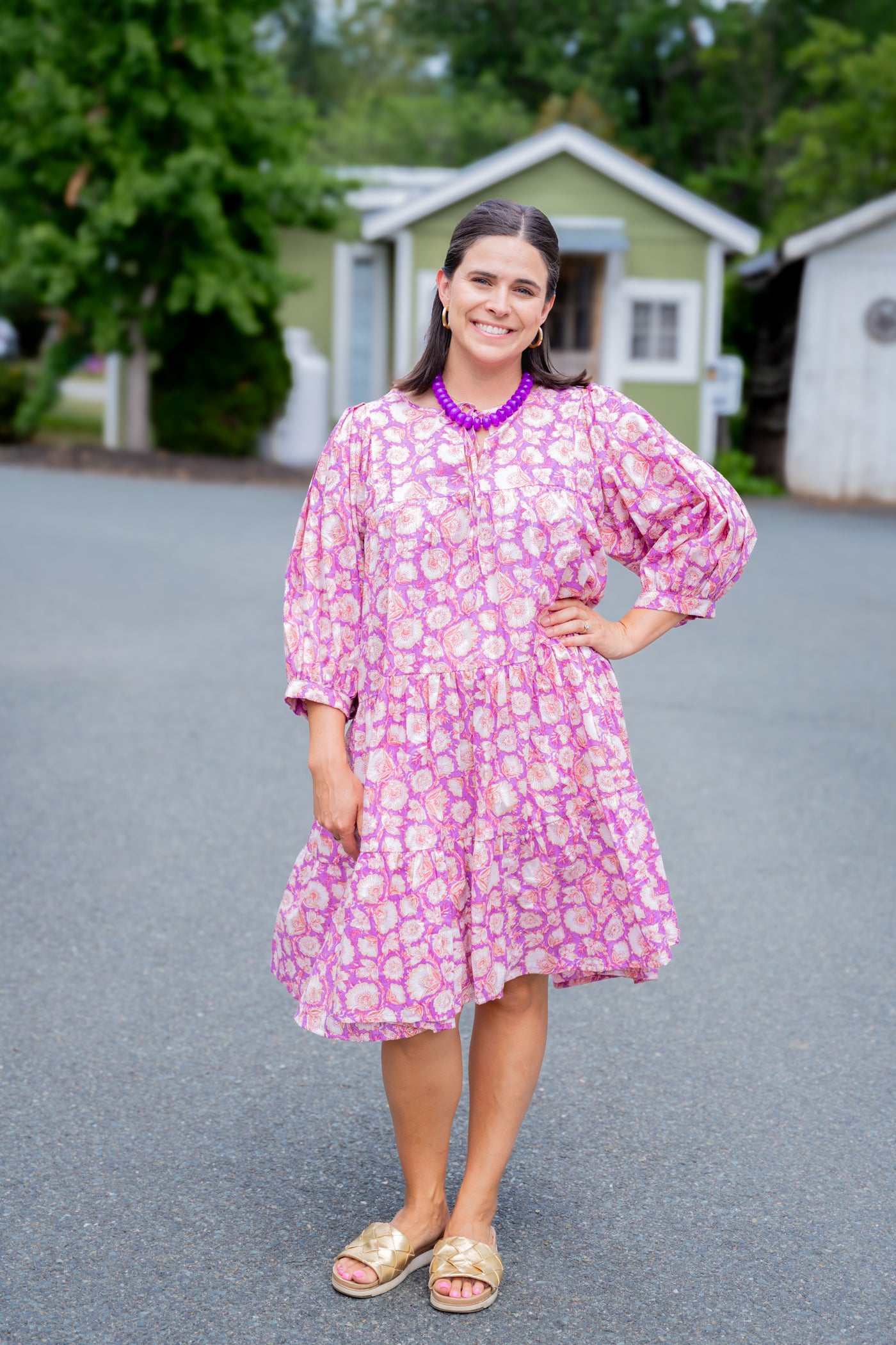 Lavender Days Floral Block Print Dress