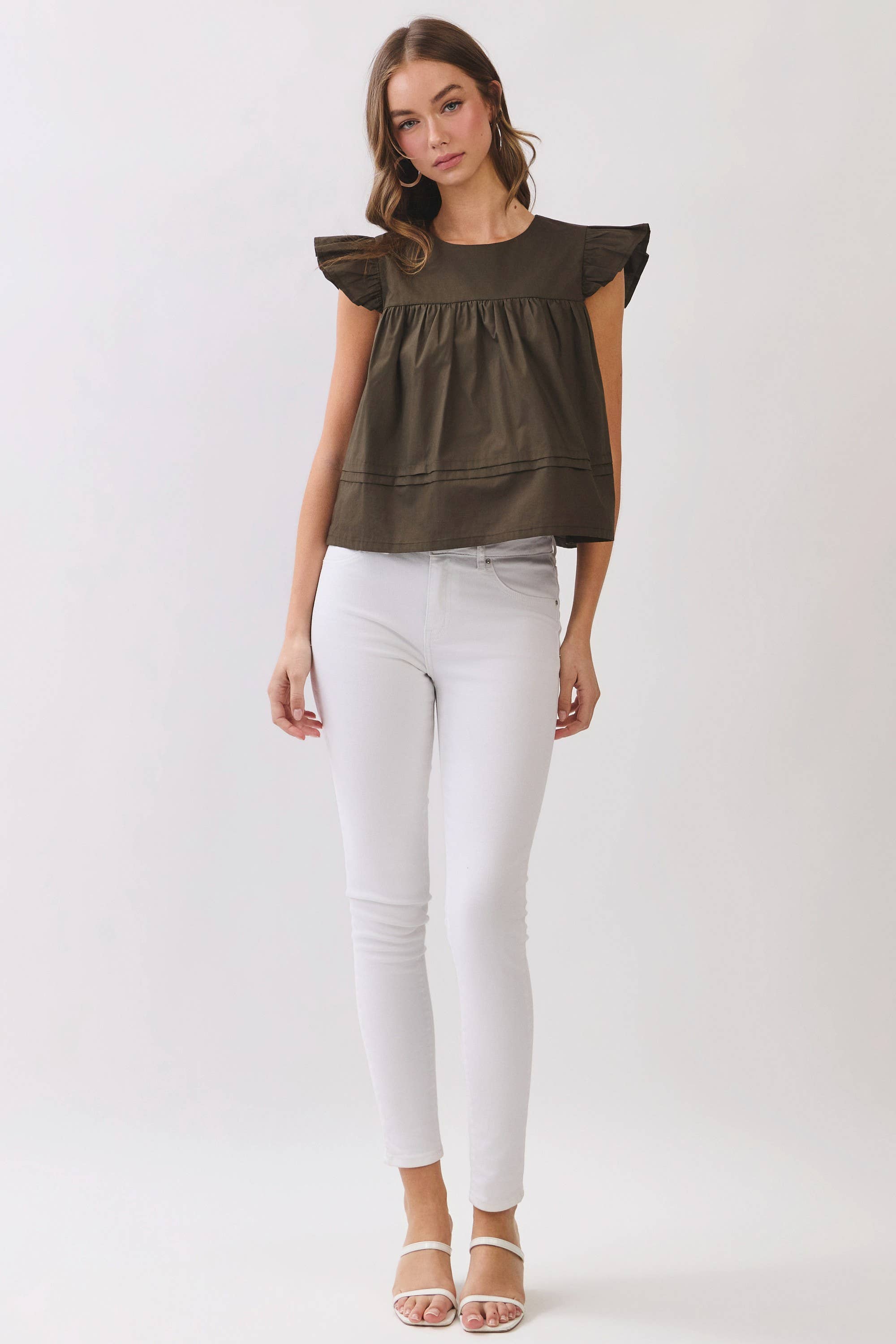 Olive Ruffle Sleeve Top
