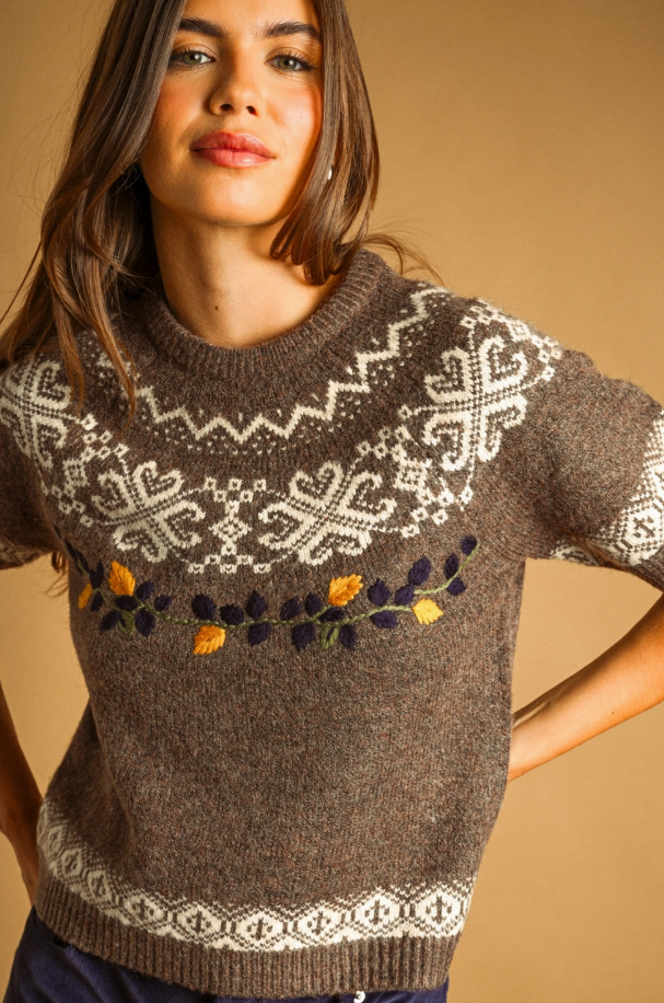 Lindsey Short Sleeve Fair Isle Sweater