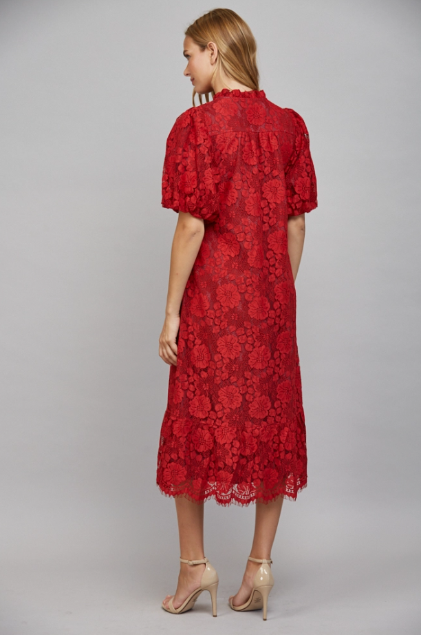 Red Lace Midi Dress
